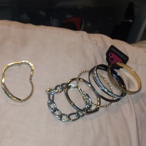 Metallic Mixed Bangle Bracelet Set - Gold and Silver